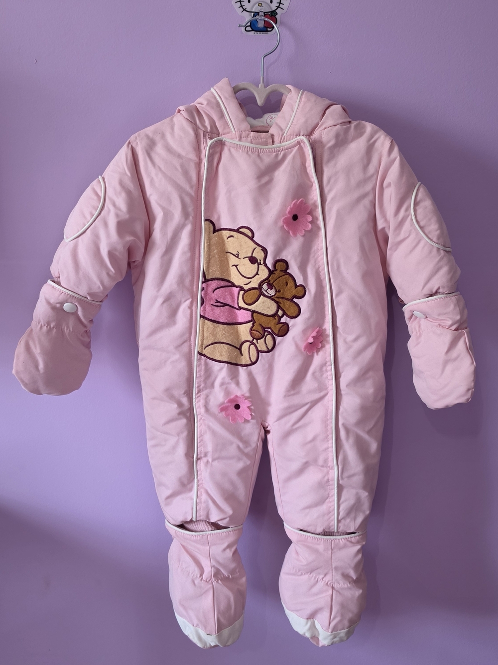 Vintage Disney Pink Winnie the Pooh Hooded Footed Snowsuit